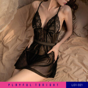Playful2night_Charming & Romantic French V-Neck Black Lace Sleepwear_LG1-021