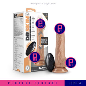 Playful2night_Blush | Dr. Skin Silicone | Dr. Grey Vanilla Rechargeable Thrusting & Vibrating Dildo With Suction Cup Base