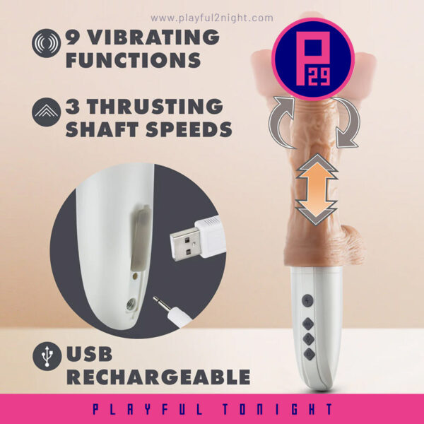 Blush | Dr. Skin Silicone - Dr. Hammer - 7 Inch Thrusting Dildo with Handle - Beige - Image 4