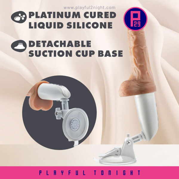 Blush | Dr. Skin Silicone - Dr. Hammer - 7 Inch Thrusting Dildo with Handle - Beige - Image 5